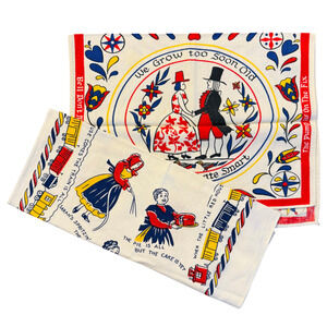 Lot of 2 Vintage Tea Towels Pennsylvania Dutch Country Amish Folk Art Proverbs